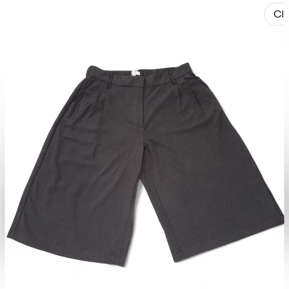 Hunter & Brown Black Bermuda Shorts High Waist Pleated Elastic Back L - Picture 4 of 11